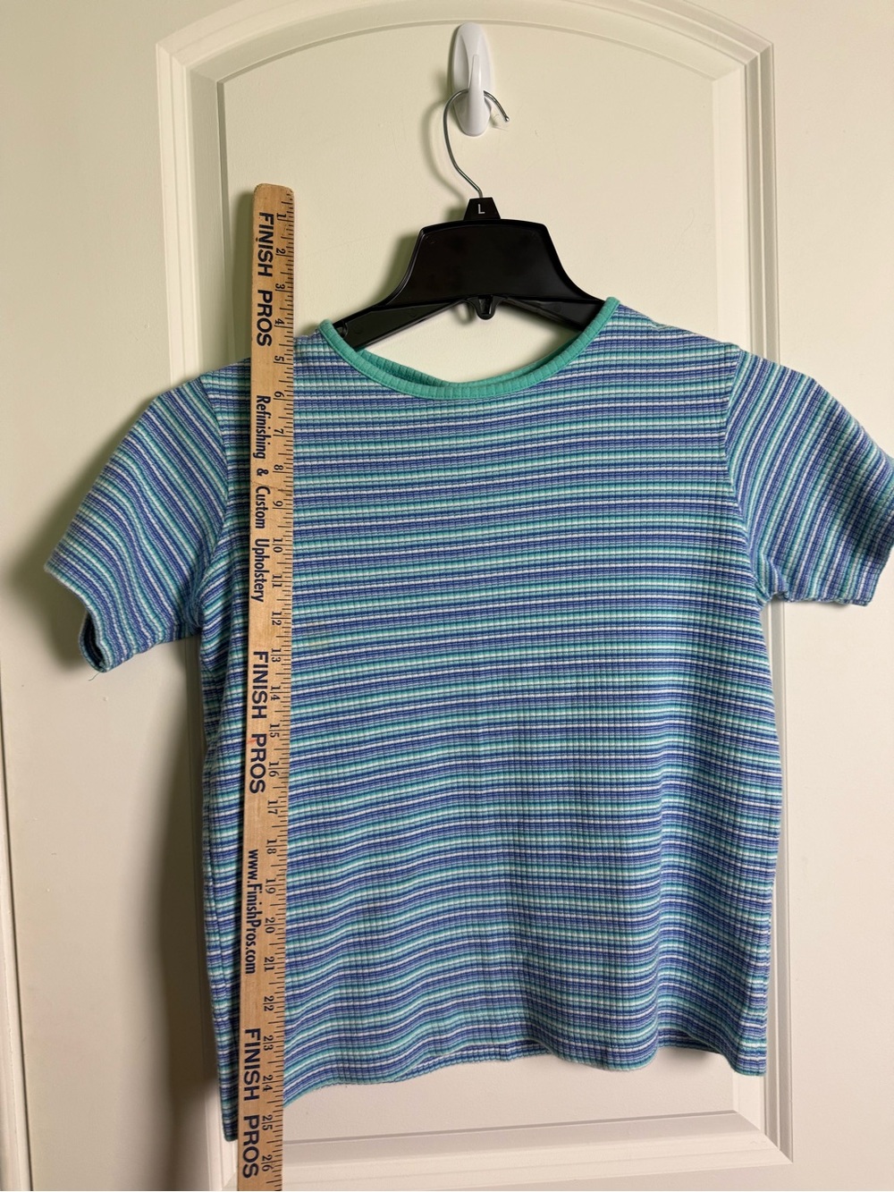 Mountain Lake Girls' Short-Sleeve Ribbed Stripe Tee in Blue & Green